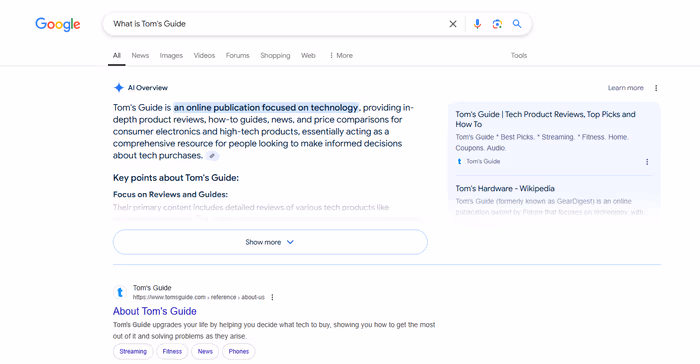 Kết quả tìm kiếm trên Google có sử dụng và không sử dụng từ ngữ tục tĩu để gợi ý hoặc không sử dụng tổng quan về AI.