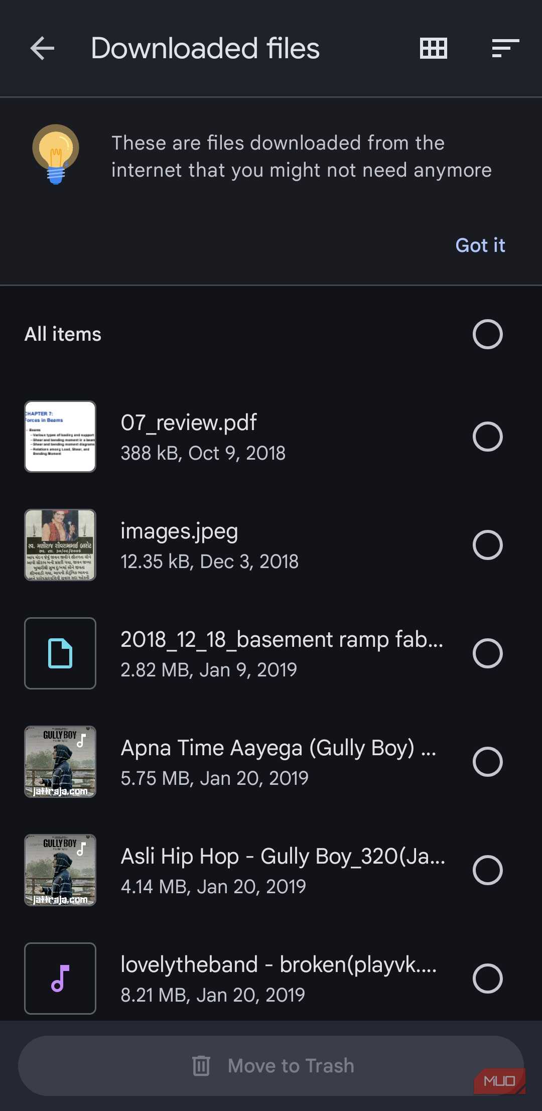Ứng dụng Files by Google xóa menu tải xuống